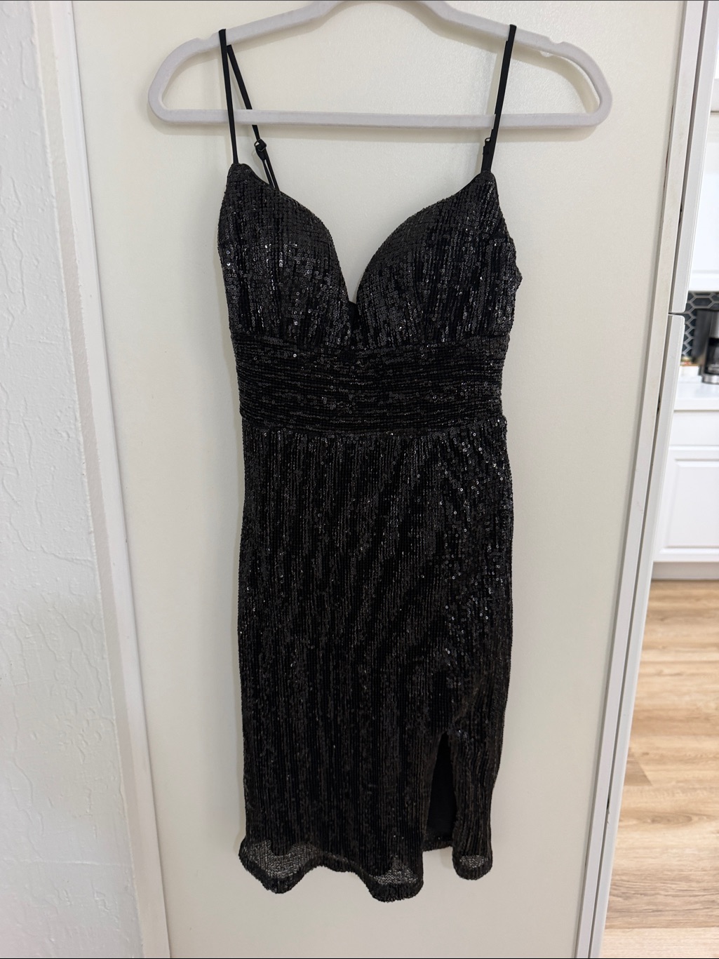 Cinderella Divine Black Sequin Spaghetti Strap Mini Dress | S